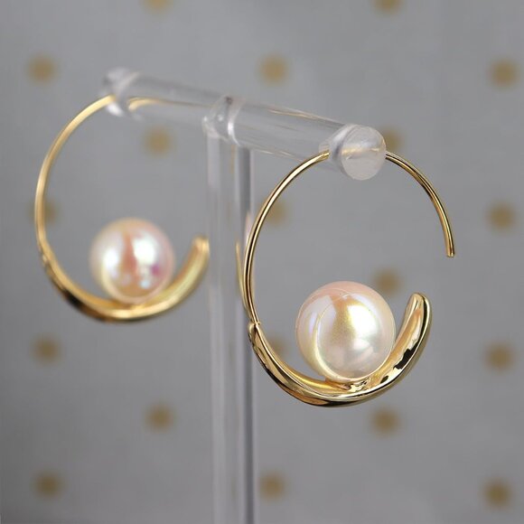 ⚡Gold Hoop Earrings with Pearl Elegant Dangle Earrings for Women Fashion Jewelry - Picture 6 of 7